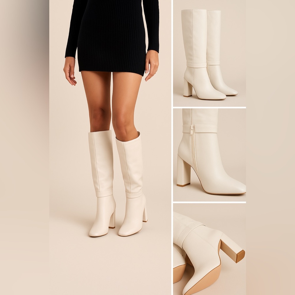 Lulu's Cream Heeled Boots Brand New